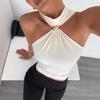 2025 Spring/Summer Women's High Neck Metal Ring Sleeveless Off-Shoulder Elastic Vest