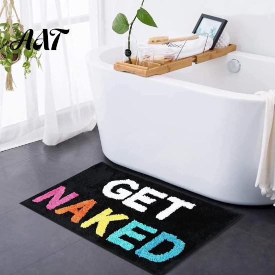 Stylish Indoor Door Mat Modern Bath Mat, Absorbent Non-Slip Bathroom Rug, Fun English Letters, Anti Slip Decor Machine Washable Cozy Rug for Tub Sink