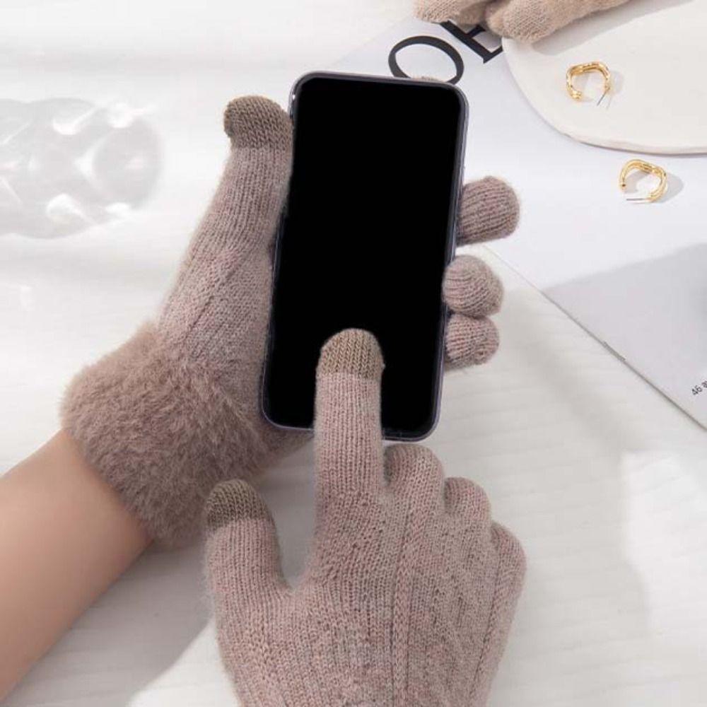 Full Finger Mittens Five Finger Cycling Driving Gloves Plush Knitting Gloves  Outdooor