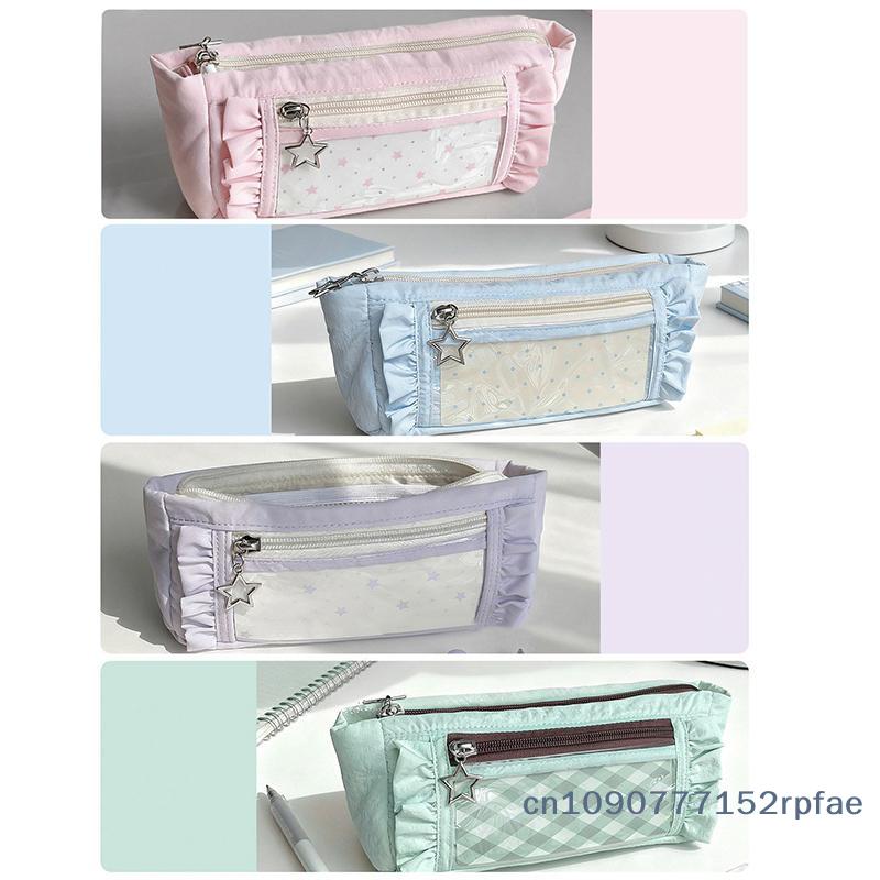 {NN72} Large-capacity Simple Lace Pencil Case Ins High-value Student Stationery Storage Bag Stationery Box Pen Bag