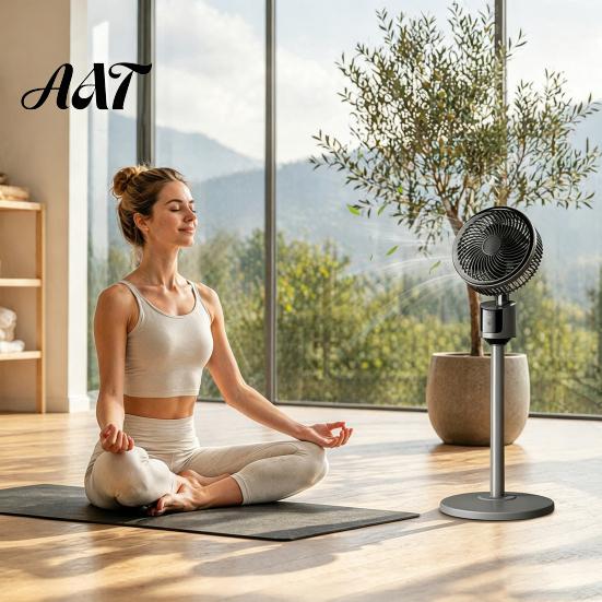 Home Cooling Fan Mini Floor Fan, Portable USB Air Circulation for Office, 3 Living Room Speed Quiet Stand with 5m Airflow, Wide Angle Oscillating