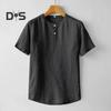 Мужская летняя рубашка с воротником-стойкой, тонкая, свободная, с короткими рукавами, однотонная, на пуговицах, средней длины, повседневная футболка для школы, офиса, улицы