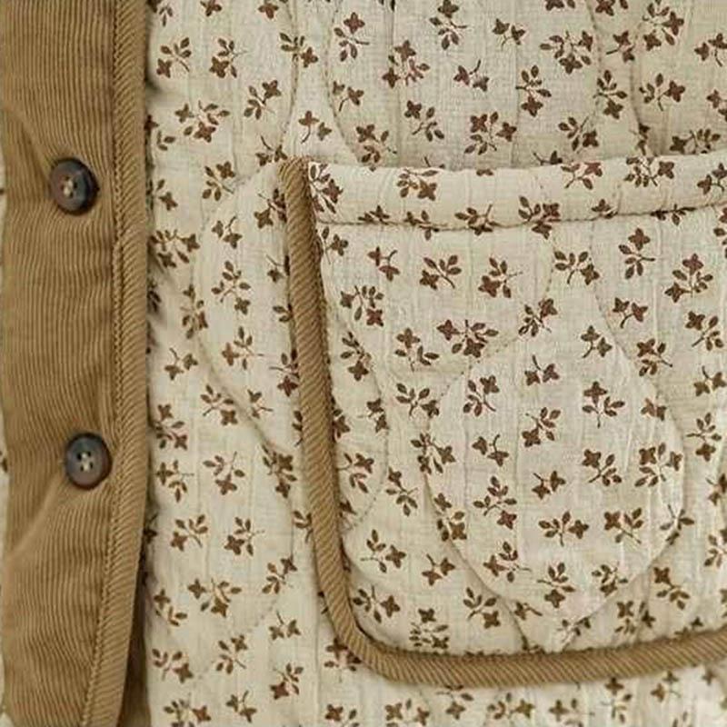 Coat for Women Winter Floral Collarless Thermal Plus Size Thickened Casual Oversize Double Layer Jacket