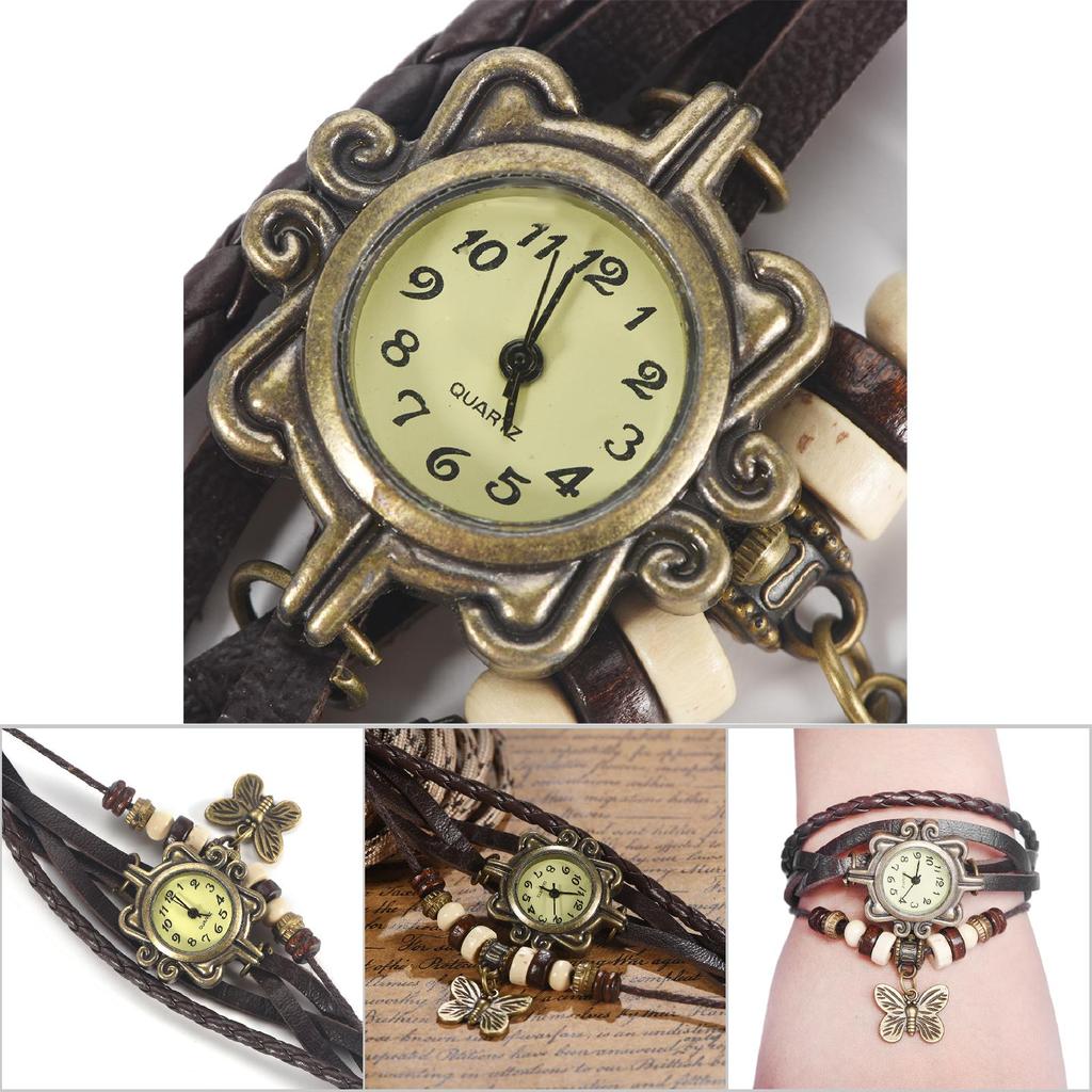 Наручные часы с кварцевым аналоговым браслетом из искусственной кожи с подвеской в виде бабочки (Кофейный ремешок)