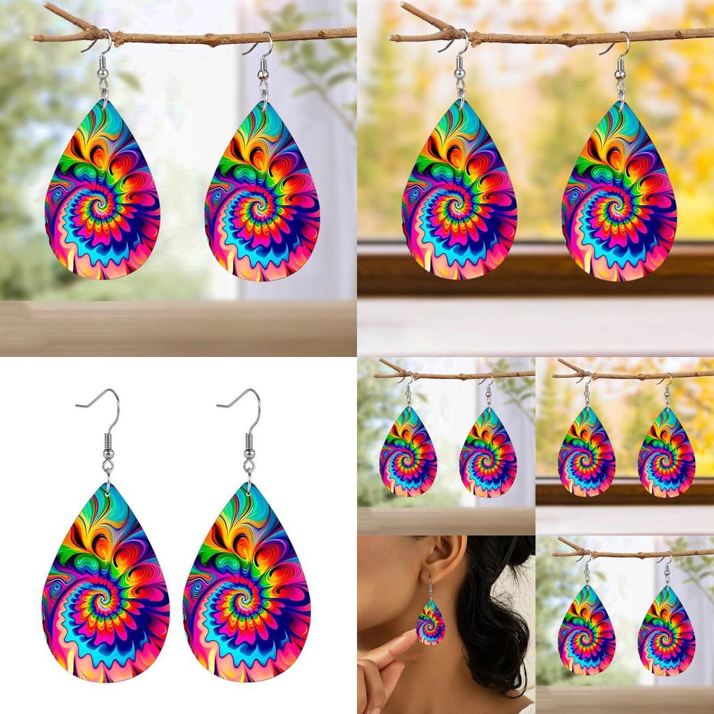 Fashion Colored Pattern Water Droplet Shaped Women Acrylic Earrings For All