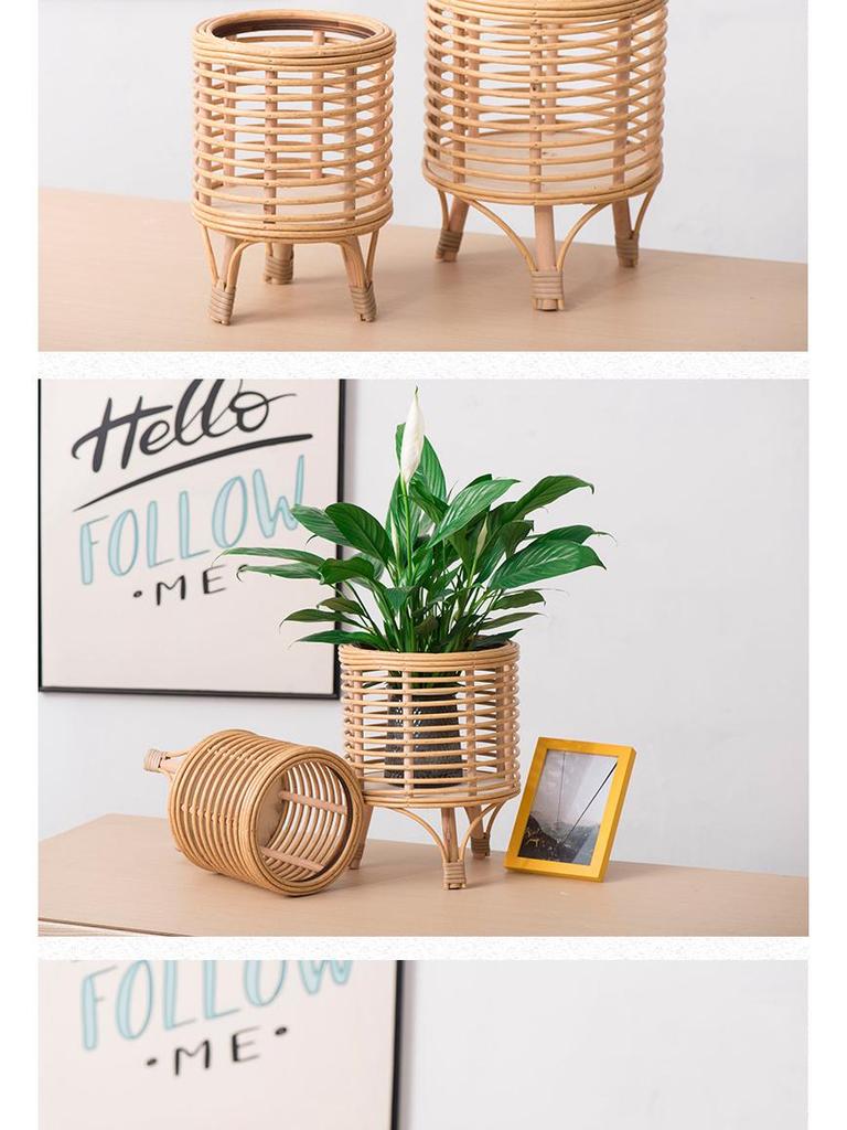 Подставка для цветочных горшков из ротанга в скандинавском стиле, напольная подставка для растений ручной работы для гостиных, балконов, отелей и домов отдыха — креативный декор.
