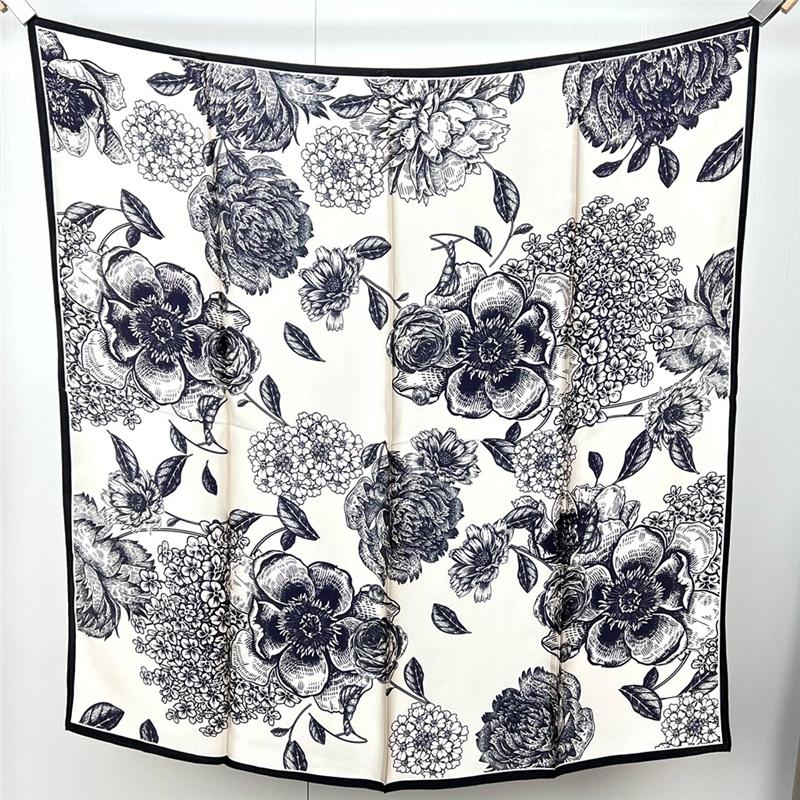 88*88cm 100% Mulberry Silk Retro Floral Garden Oil Painting Pattern Square Scarf Thin Sunblock Beach Towel Shawl Neckerchief