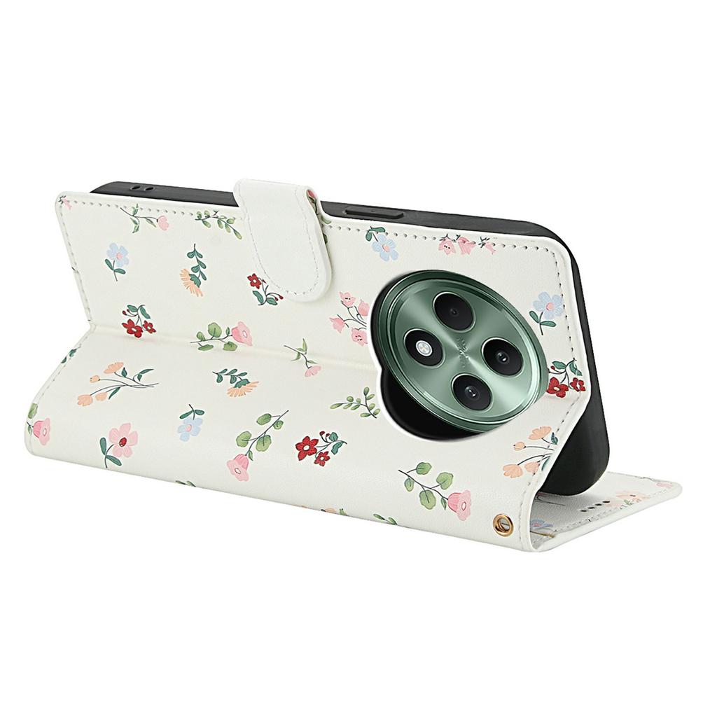 Wallet Case for Oppo Reno12 F 5G/4G/F27 5G Rhombic Floral Design Leather Flip Phone Cover with Strap