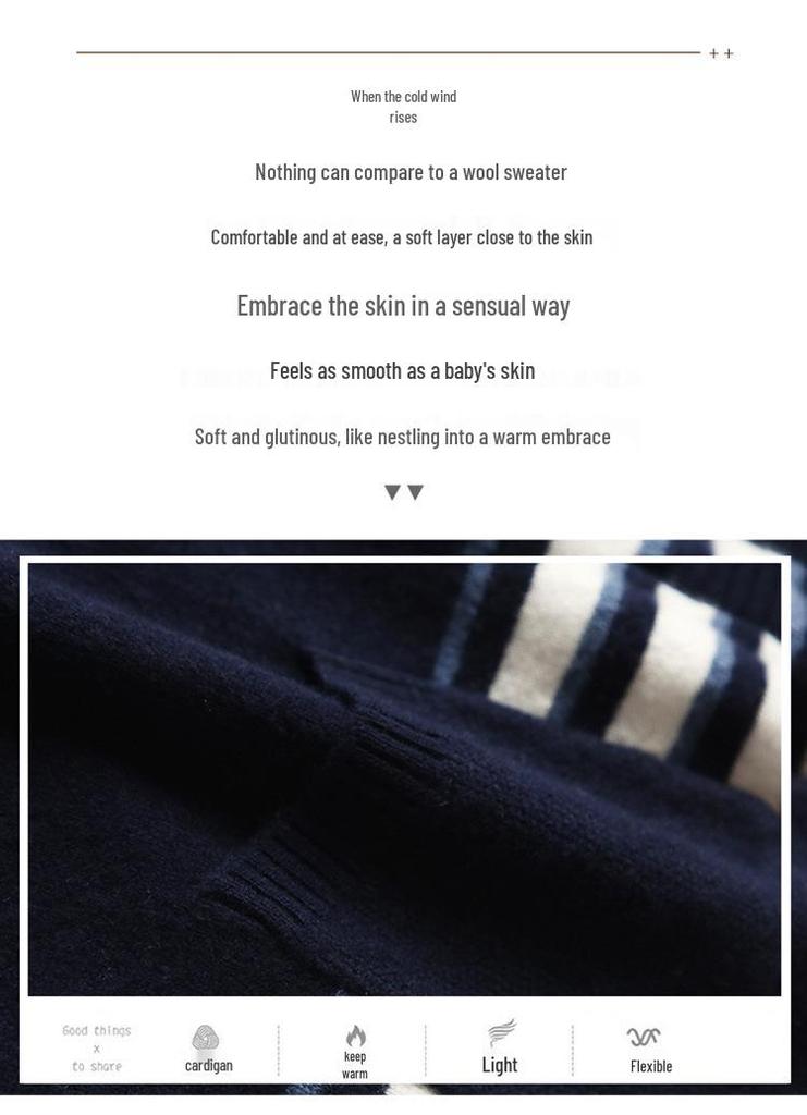 Women's Pure Cashmere Striped V-Neck Cardigan - Loose Fit Slimming Knit Sweater (100% Wool) for Autumn & Winter