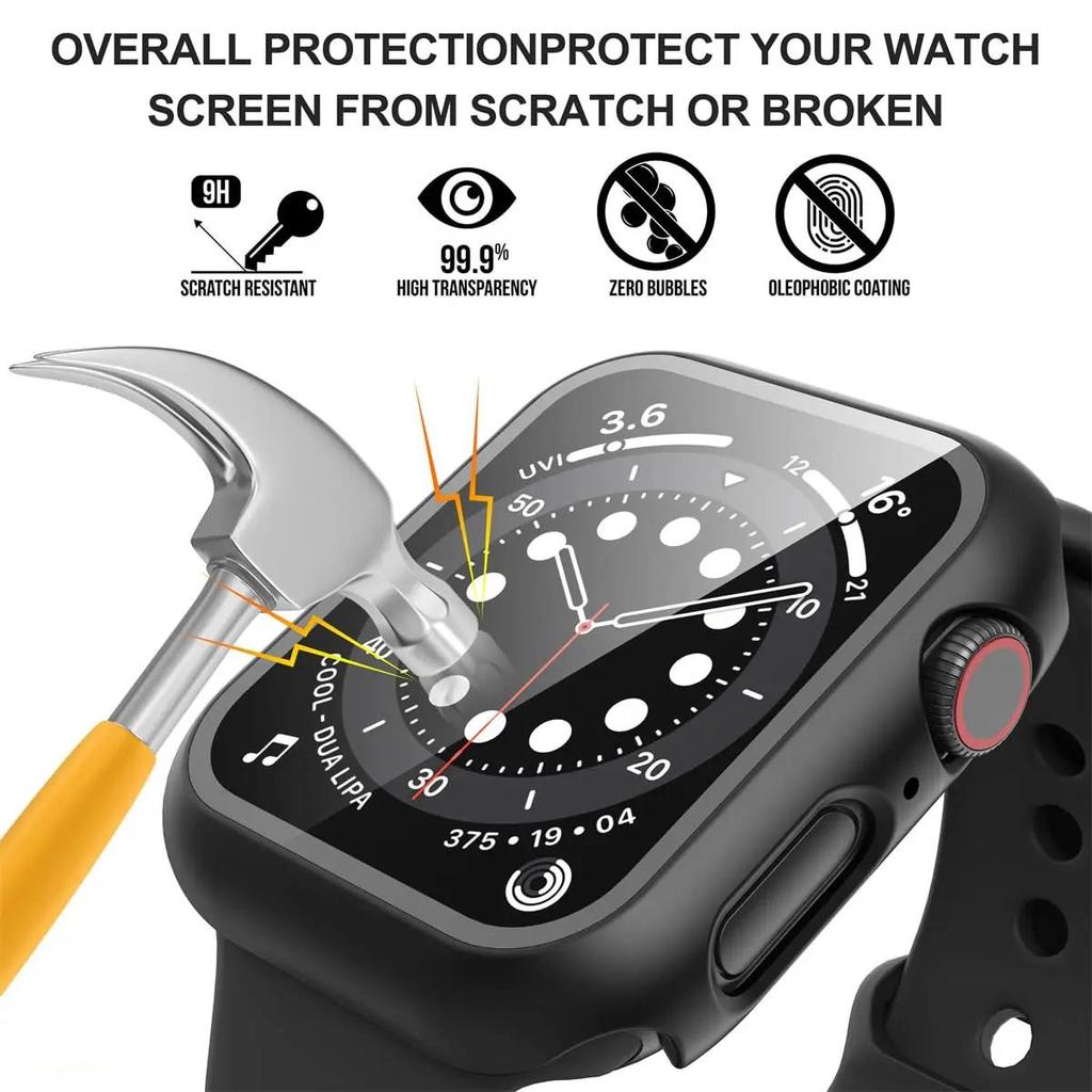 Tempered Glass+Cover For Apple watch Case 46mm 42mm 45mm 41mm 44mm 40 Screen Protector Apple Watch Accessories 11 10 9 6 SE 7 8 7