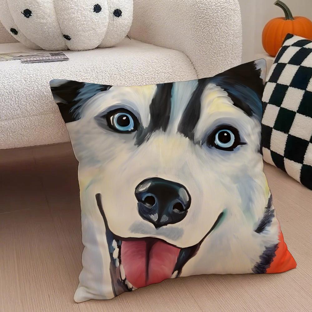 Cute funny Siberian Husky Cushion Cover Throw Pillow Cover Hidden Button Durable Polyester Chair Cushion