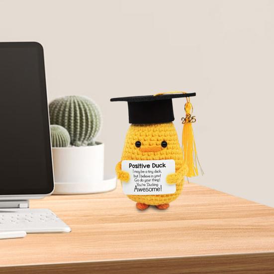 Crochet Doll Handmade Plush Positive Duck Inspirational Card Knitted Doll Backpack Accessory Graduation Gift