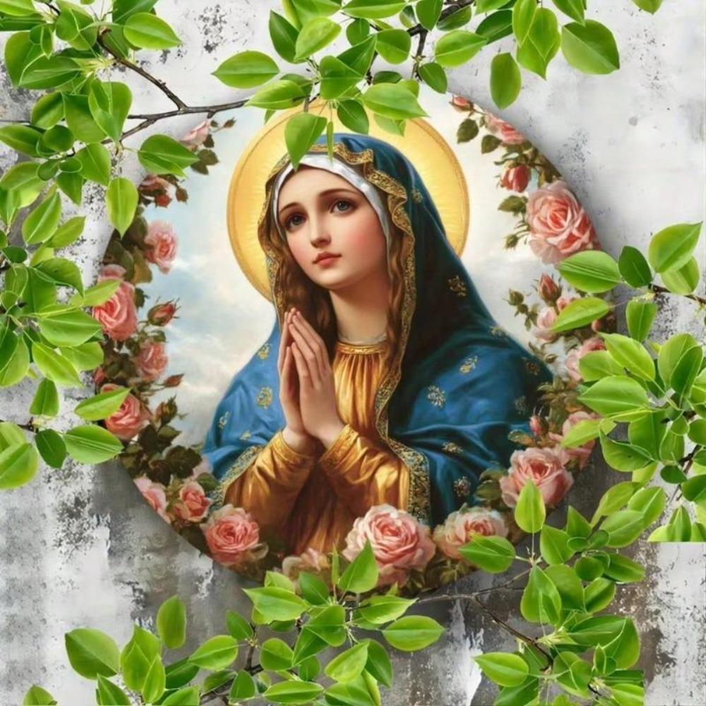 Винтажная металлическая жестяная табличка Дева Мария Золотая фольга Религиозное настенное искусство Декор дома Подарок