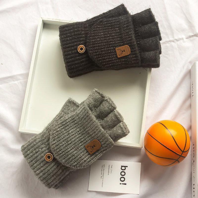 1 пара утолщенных теплых зимних вязаных перчаток без пальцев для студентов с сенсорным экраном на половину пальца