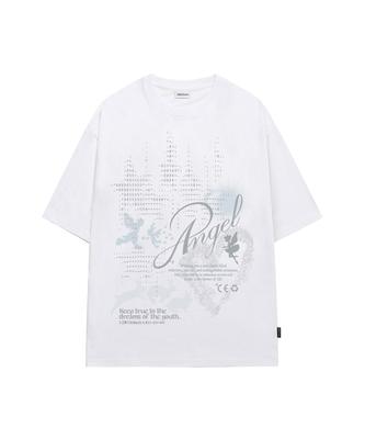 ODDSTUDIO Белая оверсайз футболка с ASCII-графикой 'Angel Rabbit'