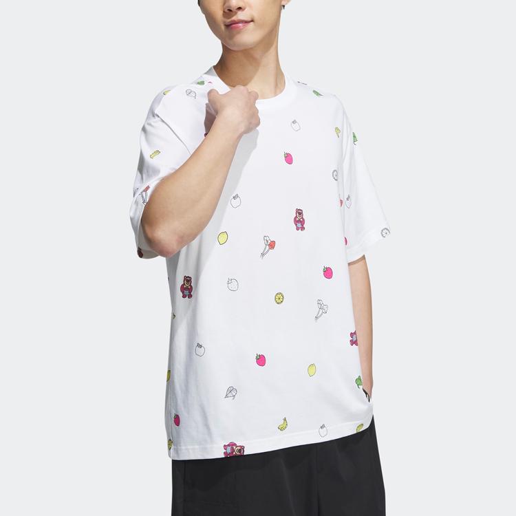 adidas Футболка Neolotso с мультяшным принтом и коротким рукавом, спортивная футболка SS23, мужские топы для совместной работы, белые IP4024