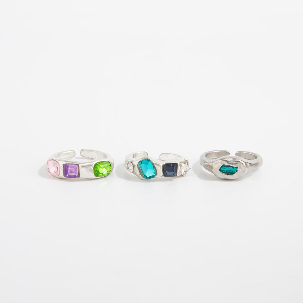 European and American texture colored gemstone set foot ring, retro ins irregular square diamond open toe ring foot decoration