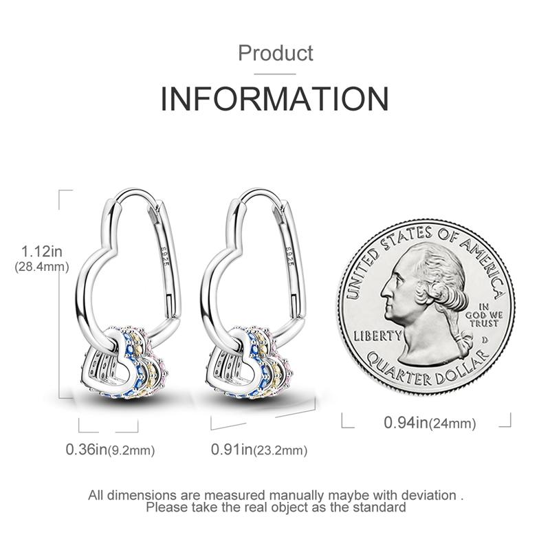 100% 925 Sterling Silver Sparkling Colorful Zircon Earrings Heart Shaped Hoop Earrings For Women Hypoallergenic Fashion Jewelry