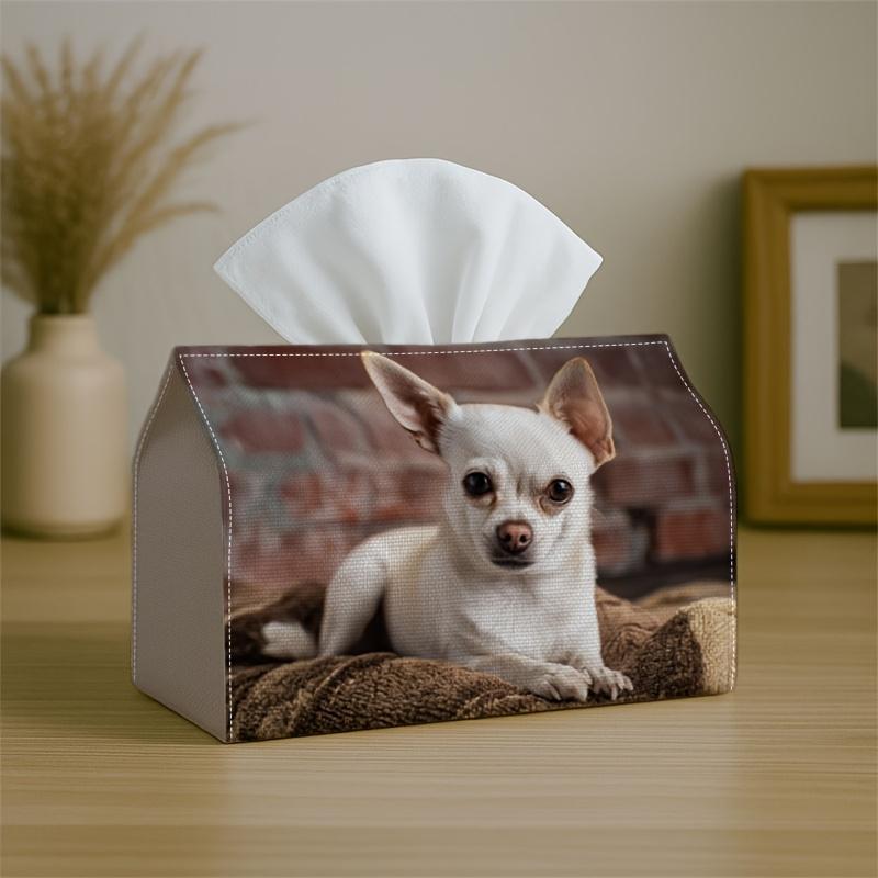 1pc Cute Realistic Natural Tissue Box with Dog Animal Portrait Illustration-Fabric Napkin Storage Organizer for Kitchen,,Elegant Decorative Box,Purpos