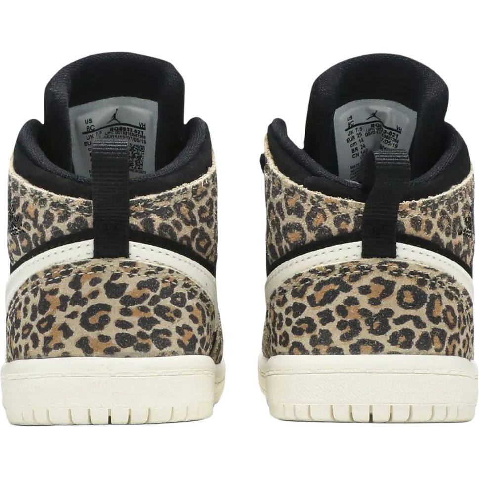 Кроссовки Air Jordan 1 Mid SE TD Cheetah для малышей Черные Бледно-Слоновая Кость Песочно-Оранжевые BQ6933-021