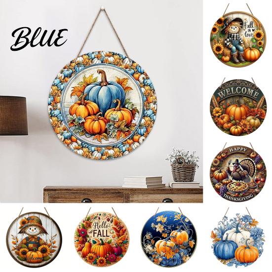 Autumn Harvest Welcome Sign Festival for Front Door, Rustic Wooden Hanging Pumpkin Door Hanger with Hemp Rope, Plaque Fall Porch Farmhouse Decor Party