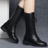 Autumn Winter Black Leather with Laces Fleece-Lined Mid Calf Shoes Woman Comfortable and Elegant Sale Half High Boots for Women