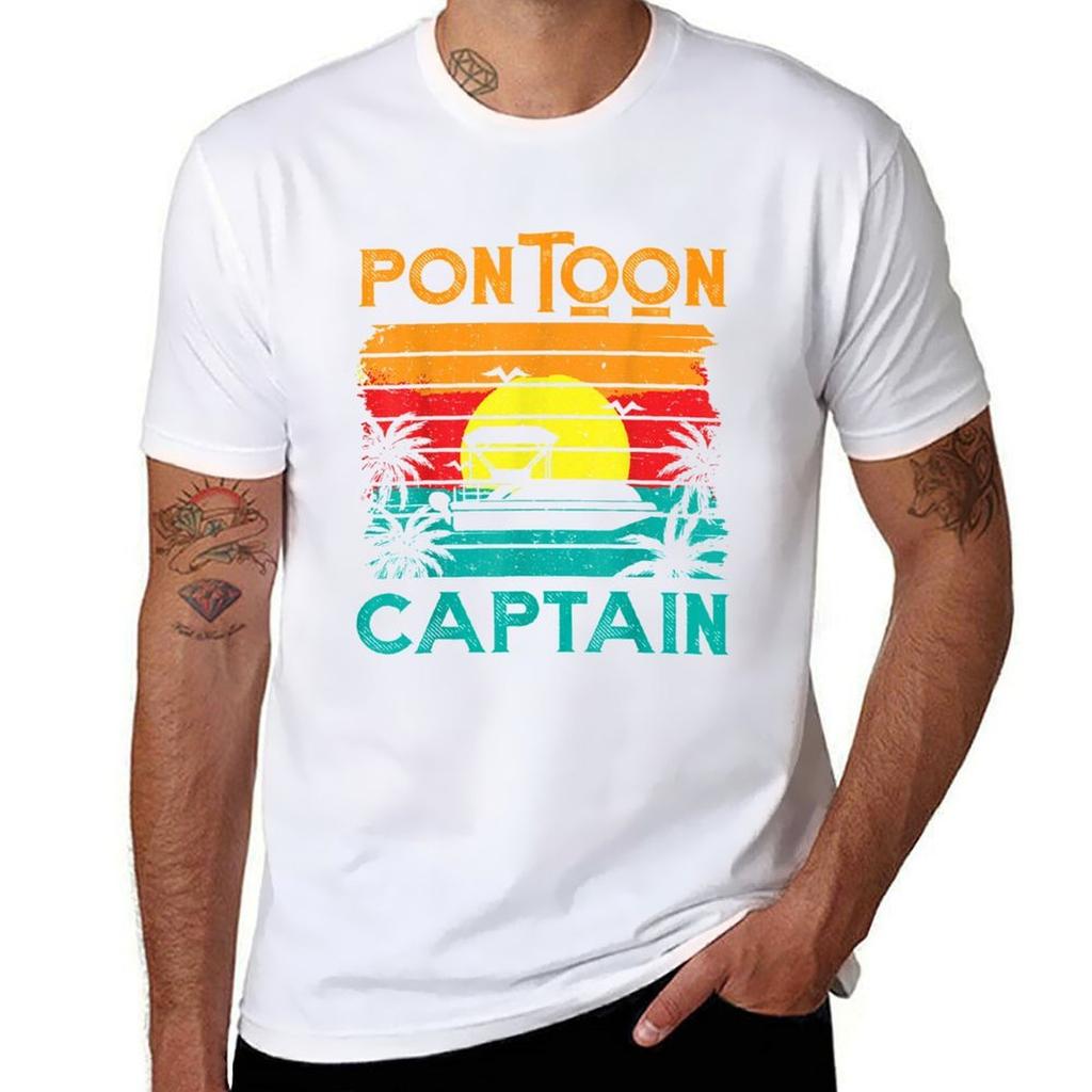 Funny Pontoon Captain Retro Vintage Style Pontoon Boat TShirt Plus Size Everyday Tee Shirt