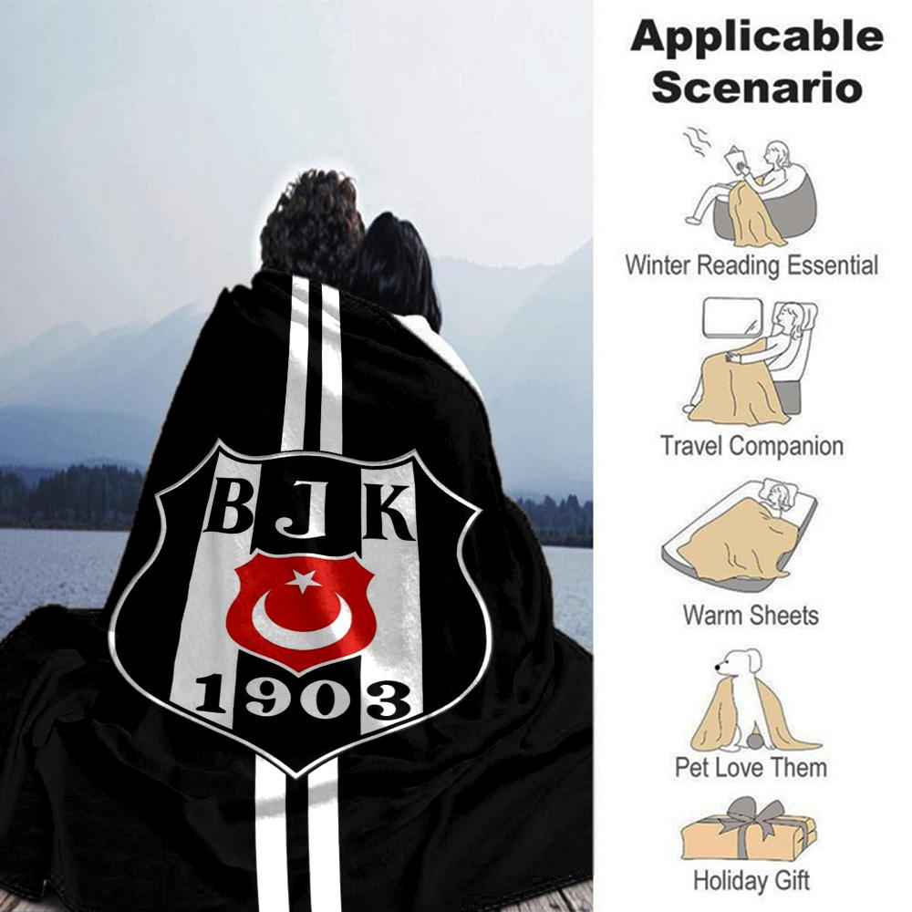 Football Club Emblem Stripe Print Flannel Throw Blanket, Sports Fan Soft Warm Blanket for Sofa Bed Couch Home Use