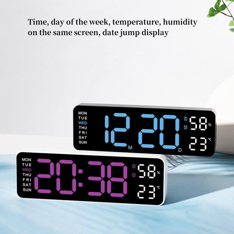 9-дюймовые большие цифровые настенные часы, температура, влажность, неделя, настольные часы с автоматической затемнением, 12/24 ч, электронный светодиодный будильник, функция будильника