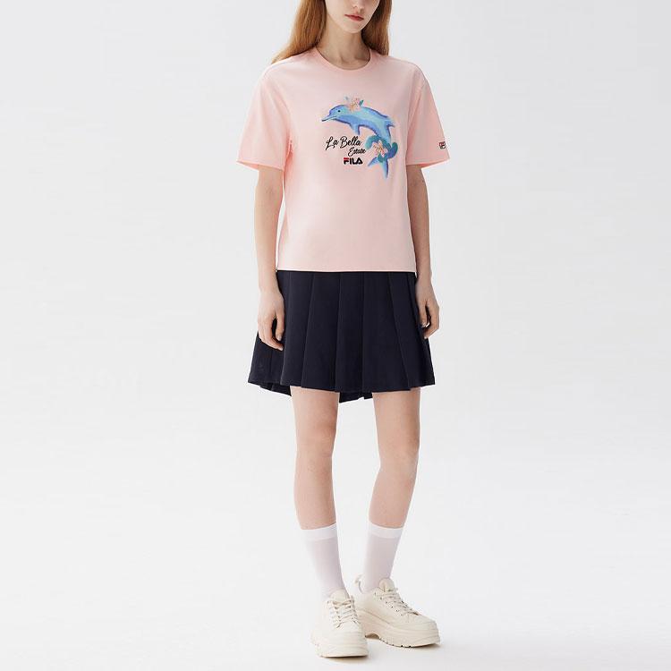 Fila Повседневная спортивная футболка с коротким рукавом с принтом дельфина Женские топы Розовая F51W128107F-PK