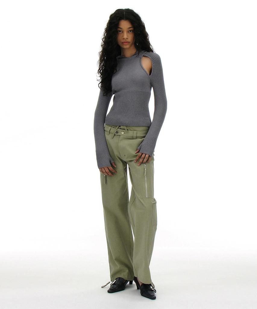 PARTIMENTO WOMEN Double Layered Waist Cargo Pants_Light Khaki