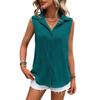 Summer Women Solid Color Lapel Sleeveless Button Blouse Shirt Top