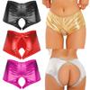 Womens Metallic Low Waist Booty Shorts Shiny Crotchless Dance Festival Rave Bottoms