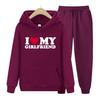 Women Long Sleeve Hoodie Set I Love My Girlfriend Boyfriend Print Autumn Women Hoodie Set Casual Oversized Pullover Clothing