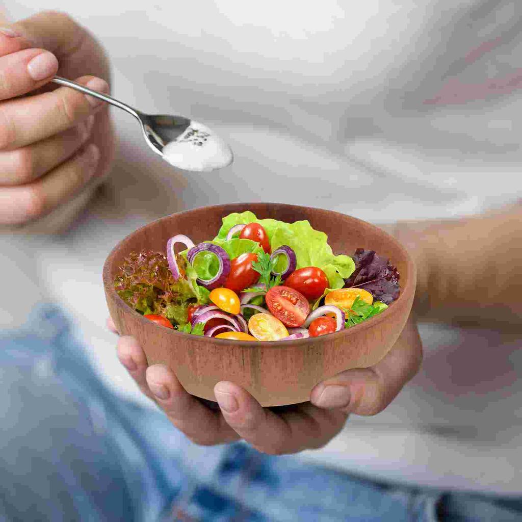 1Pc Acacia Wood Plate Salad Bowl Food Serving Fruit Dinner Snack Restaurant Home Bowls Plates Kitchen Dining Bar