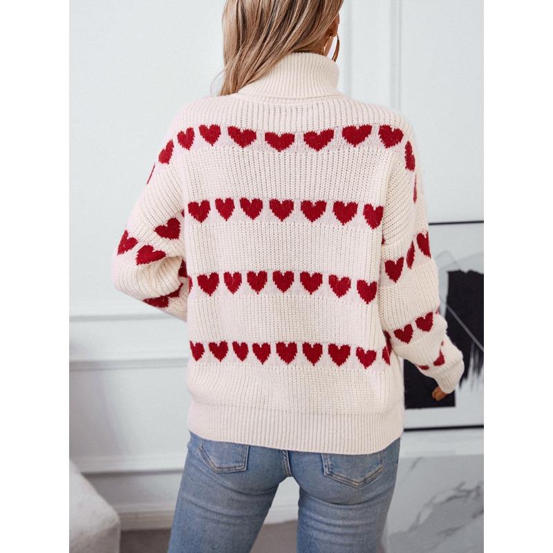 Women's Fall/winter Sweater Loose Casual Love Jacquard Turtleneck Pullover Knit Sweater