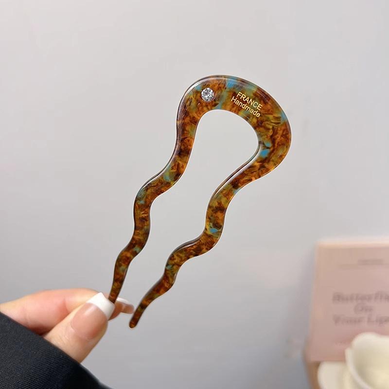 Французская заколка для волос, заколка для волос из ацетата, волнистая U-образная шпилька, винтажная заколка для волос в виде черепахового панциря, женская заколка для волос, аксессуары для волос