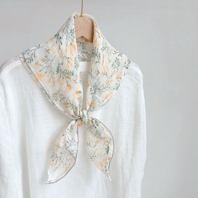 Scarf Linen Women Summer Thin Flowers Beige Square Breathable Sun Protection Neck Head Wrap Accessory For Spring Autumn Holiday