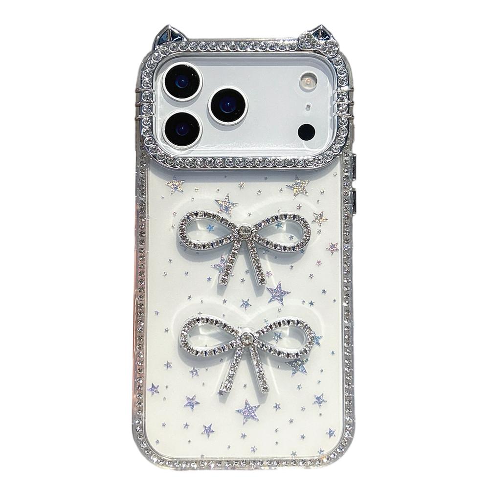 KEYSION Милый 3D Чехол для телефона с кошачьими ушками, прозрачный, для iPhone 12 13 Pro Max 11, с блестками, украшенный драгоценными камнями, с бантиком, противоударная задняя крышка