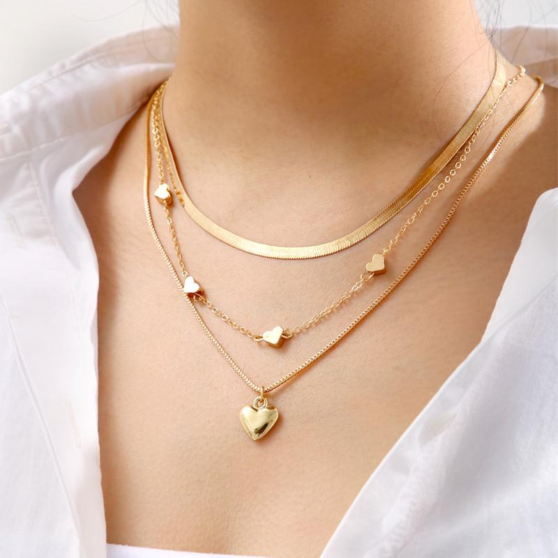 Gold Color Heart Multilayered Necklace Pearl Pendant Women Vintage Chain Butterfly Snake Jewelry Wedding Gifts 2024 NewTrendy