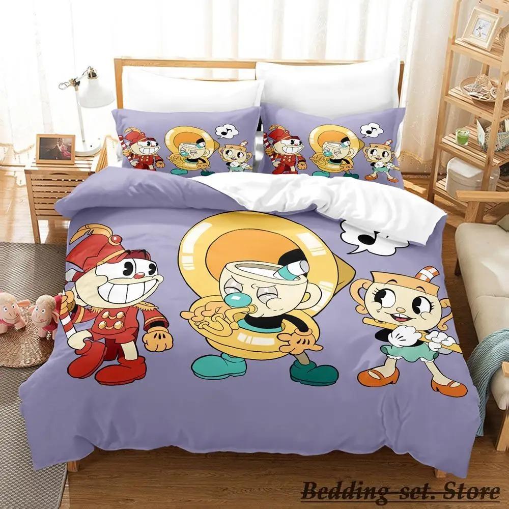 Милый постельный комплект Cuphead Mugman Односпальный Двуспальный Полный Queen King Размер Постельное белье Взрослый Детская спальня Пододеяльник Комплекты Аниме Игра Постельные принадлежности