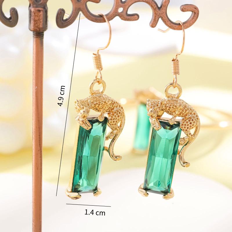 Fashion Green Leopard Rectangular Crystal Earrings Necklace Bangle 3 Piece Set Banquet Wedding Jewelry Set Birthday Gift