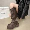 Fashion New Chunky Platform Boots Women 2025 Winter Warm Non-slip Thick Bottom Long Boots for Women Rivet Zip Punk Design Knight Boots