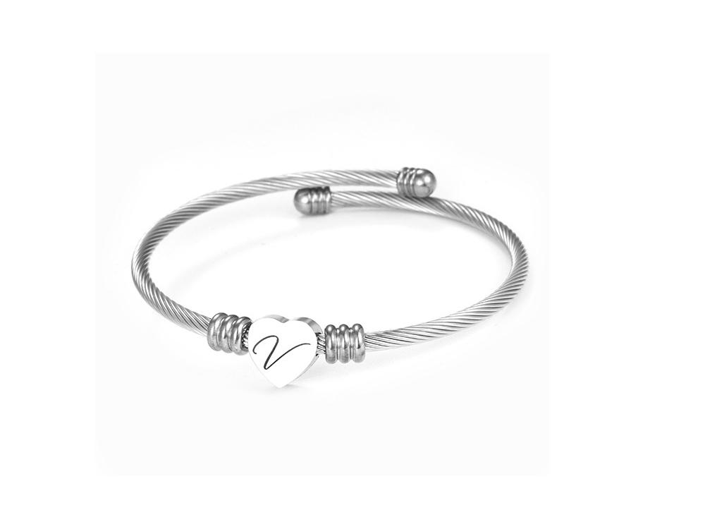 Titanium Steel English Alphabet Heart Bracelet with Simple Design
