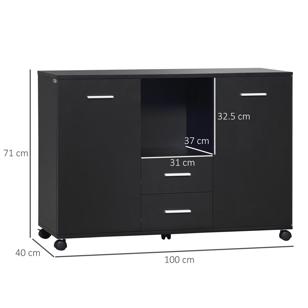 Multifunctional Office Cabinet With 360 Degree Wheels For Printers And Files Black Wood 100x40x71cm