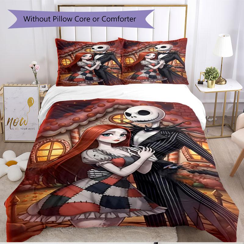 3pcs Duvet Cover Set (1*Duvet Cover + 2*Pillowcase, Without Core), The Nightmare Before Christmas Print Soft All‑Season Bedding Set, Home Bedroom Deco