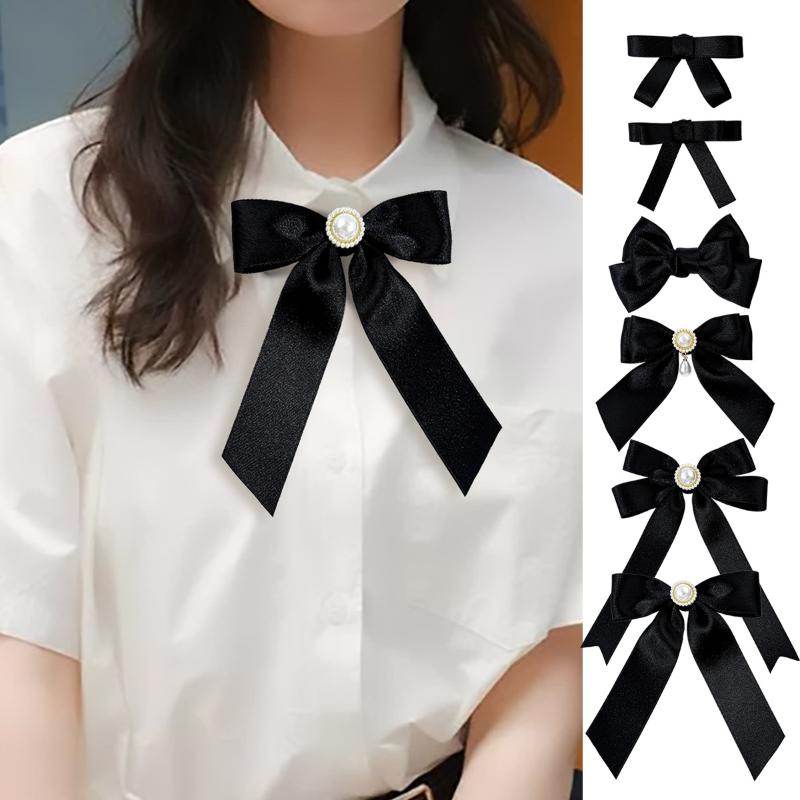 Черная лента бант жемчужная брошь для женщин универсальные булавки для воротника рубашки украшение одежды лента галстук ювелирные аксессуары подарки
