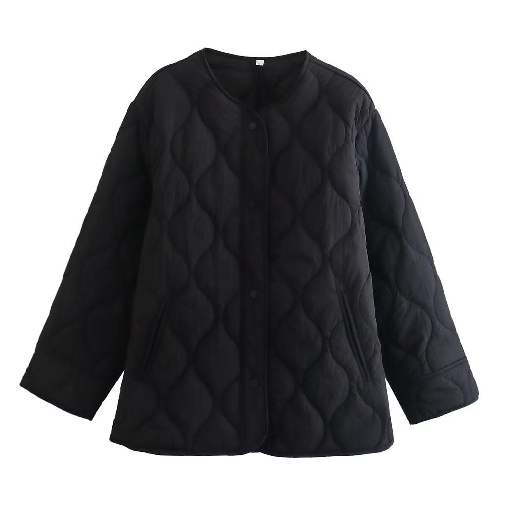 Autumn and Winter Women's Jacket Round Neck Loose Diffraction Line Coat