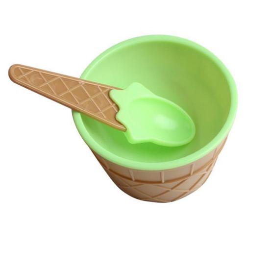 Kids Child Cartoon Cone Ice Cream Bowl Spoon Dessertware