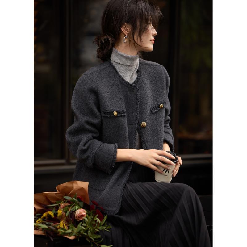 Маленькое ароматизированное двухстороннее шерстяное пальто для женщин зимой с передними плечами, тонкое шерстяное пальто с коротким верхом